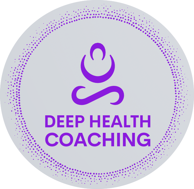 Deep Health Coaching Logo with the name of the practice and an icon of a person doing yoga.