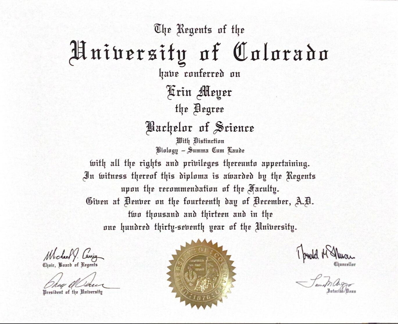 University of Colorado, Denver Diploma